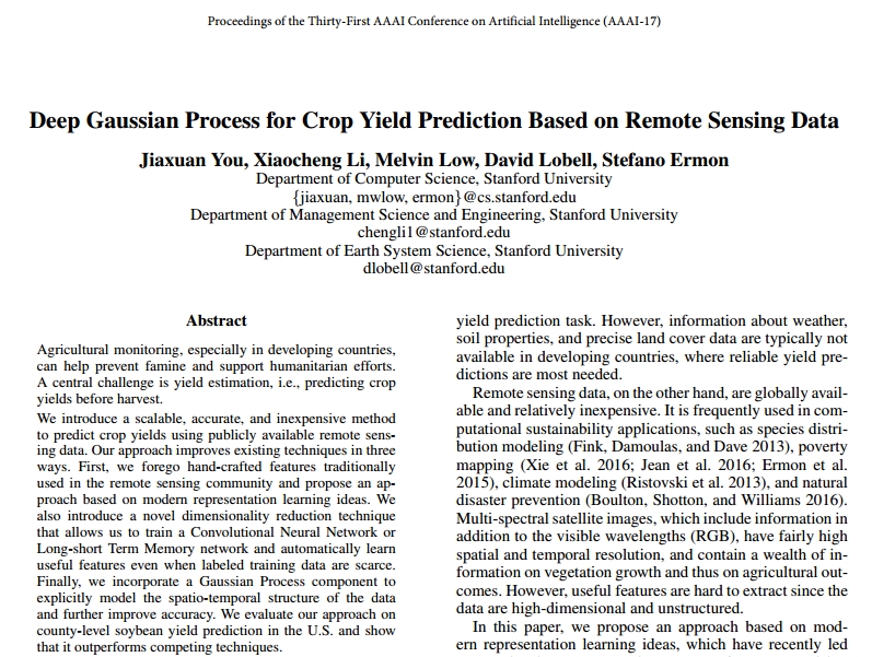 Paper review : Deep Gaussian Process for Crop Yield Prediction Based on Remote Sensing Data